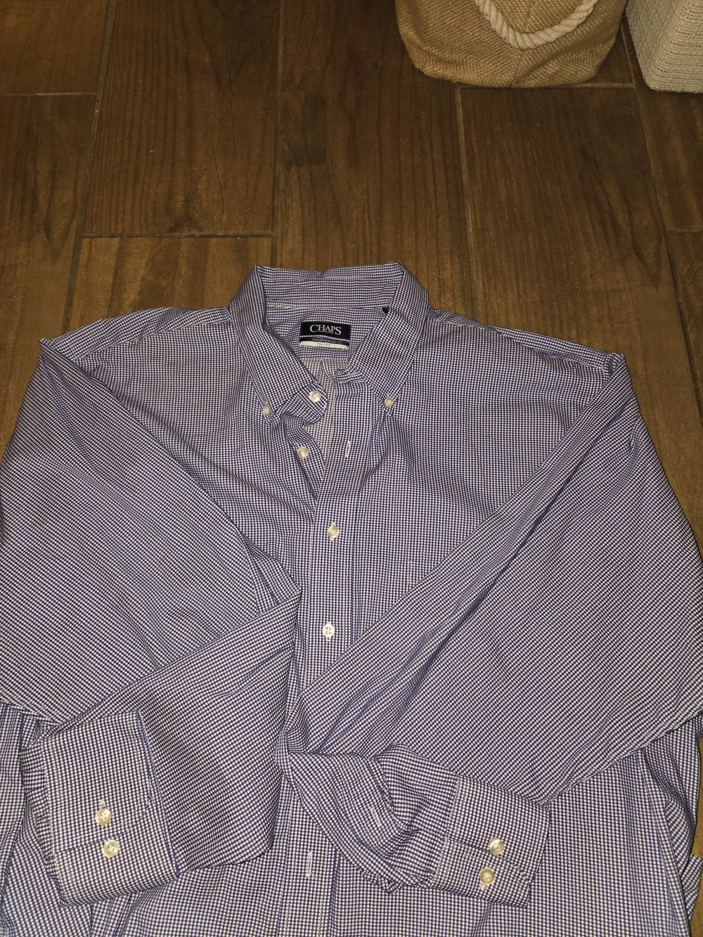 Chaps Men’s Blue Micro-Check Button-Down Dress Shirt